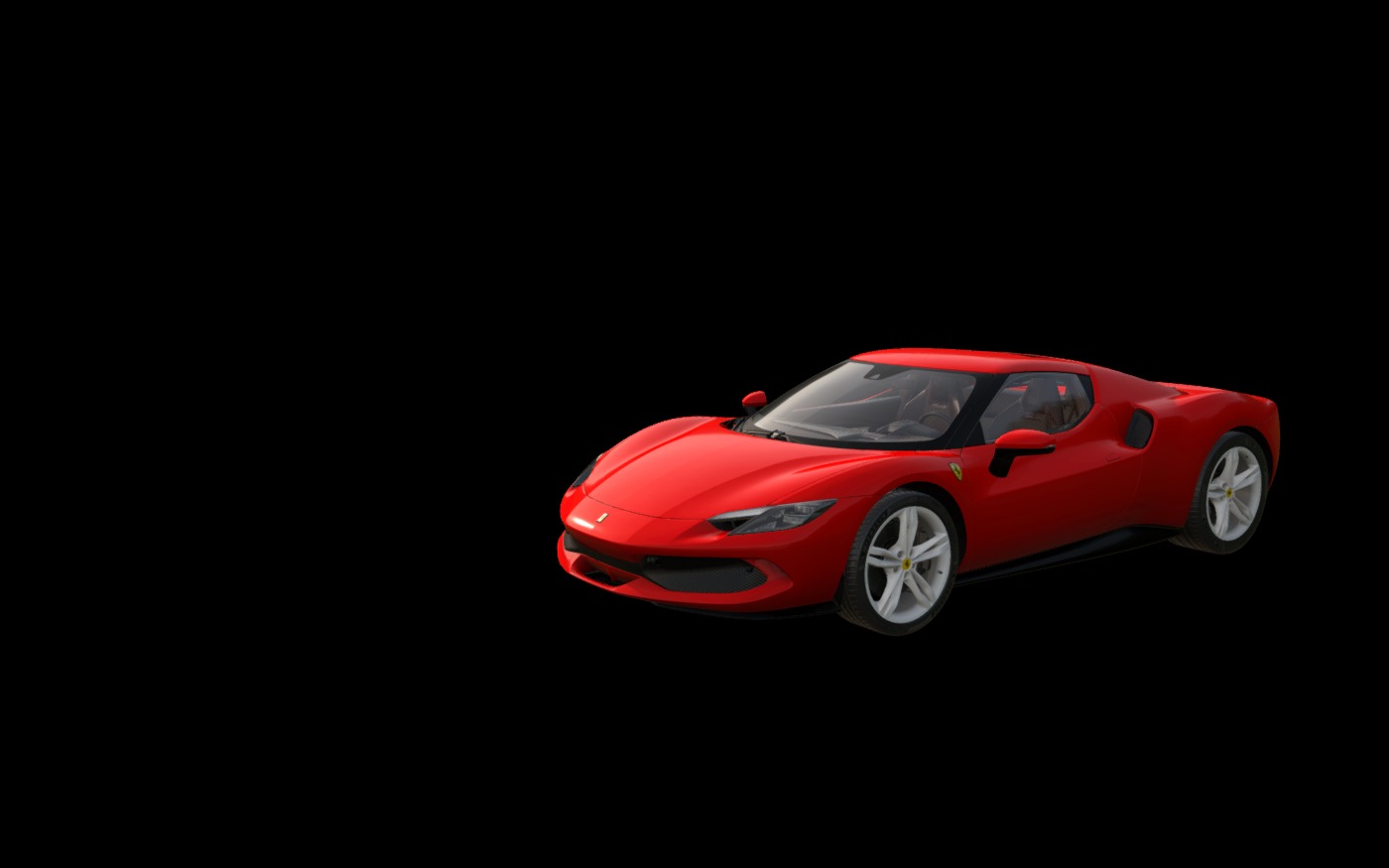 Ferrari 296 GTB, front three quarter view in the showroom